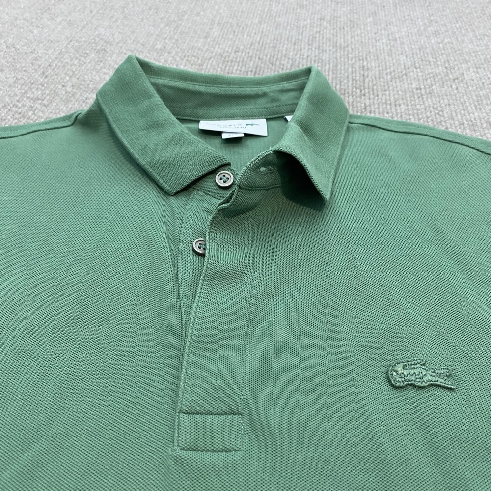 Lacoste Polo Shirt Mens Large Green Regular Fit Cotton Short Sleeve Croc Logo - Picture 2 of 10
